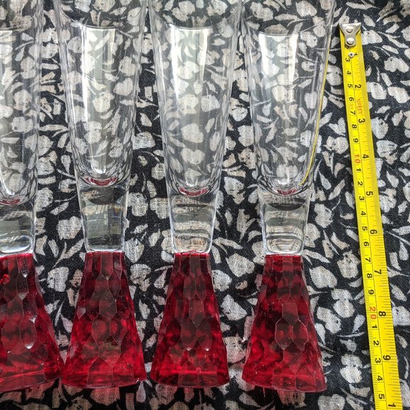 4 Like-New Champagne Cocktail Tall Red Footed Sling Pilsner Beer Wine Glasses - Picture 6 of 6